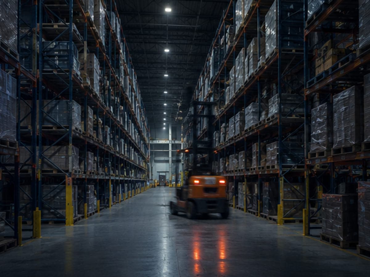 High-bay distribution centre aisle